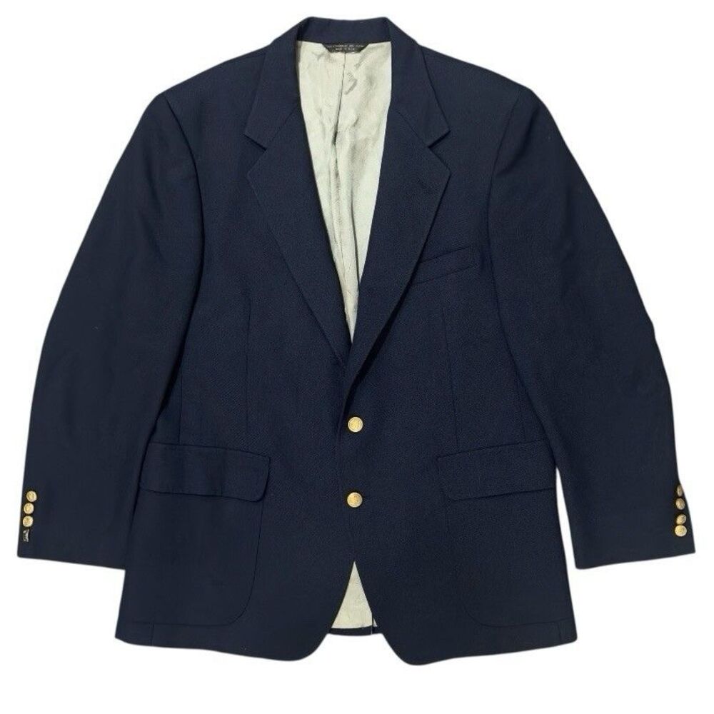 Vtg Silverstein’s Navy Gold Crest Button Mens Blazer Sport Coat 44R Made In USA
